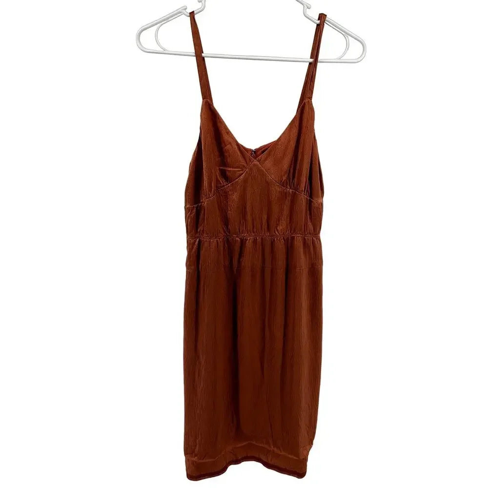 J.Crew Silk Serenade Dress Bodice Mini Lined Deep V Neck Casual Orange Rust 2
